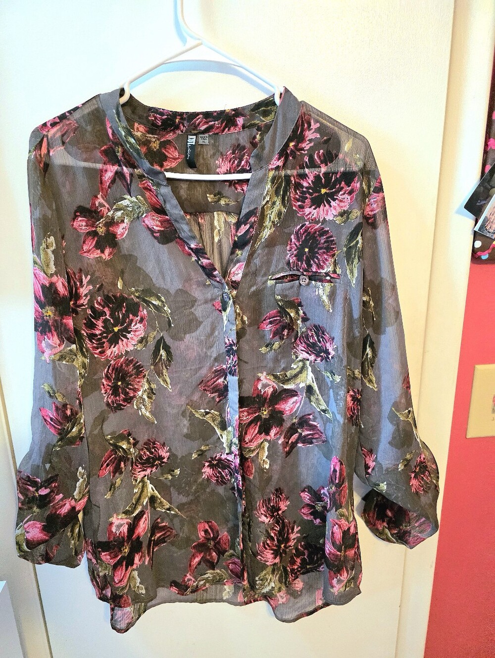 Kut From The Kloth XL Sheer Floral Button Down Top